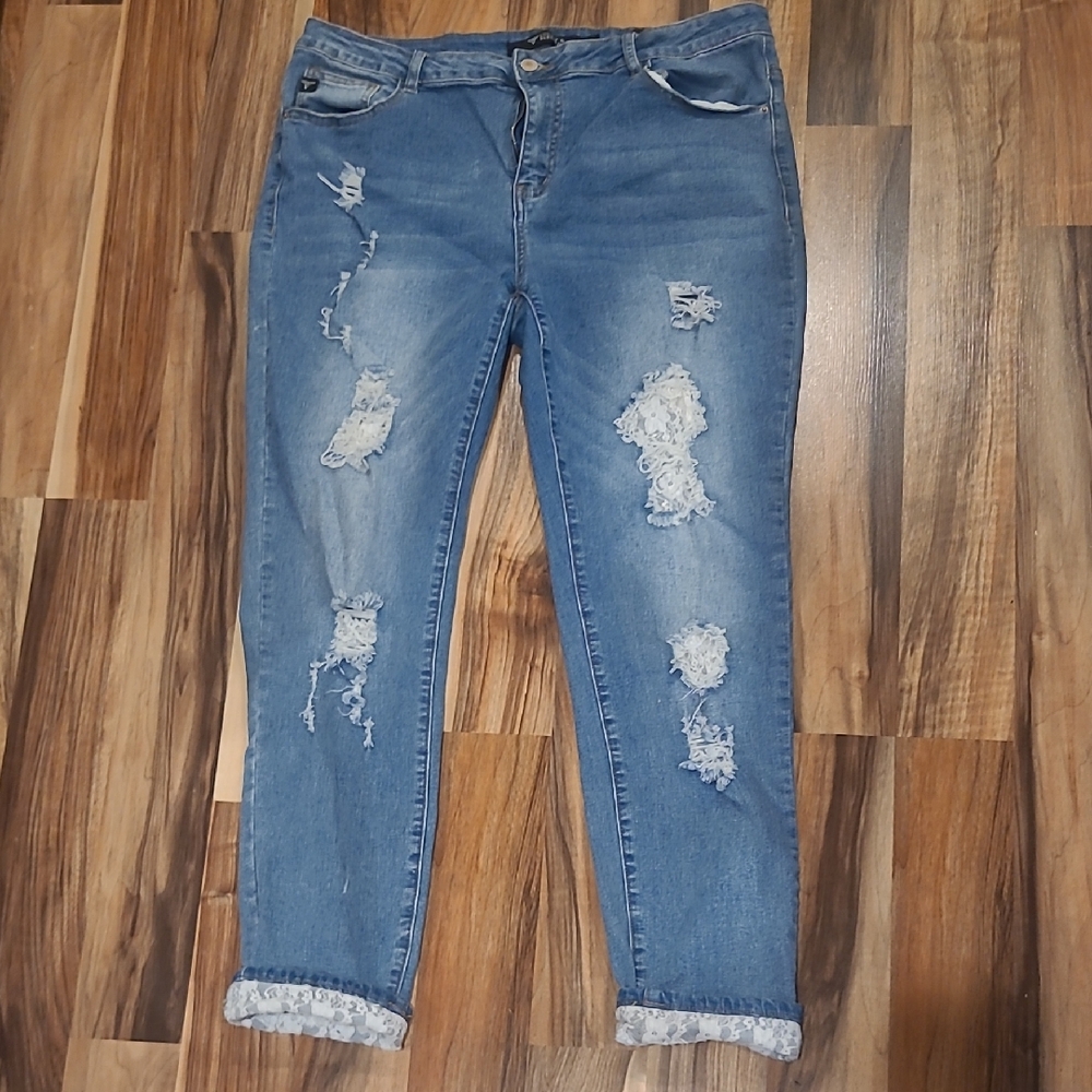 Lucky & Blessed Blue Boyfriend Distressed Jeans